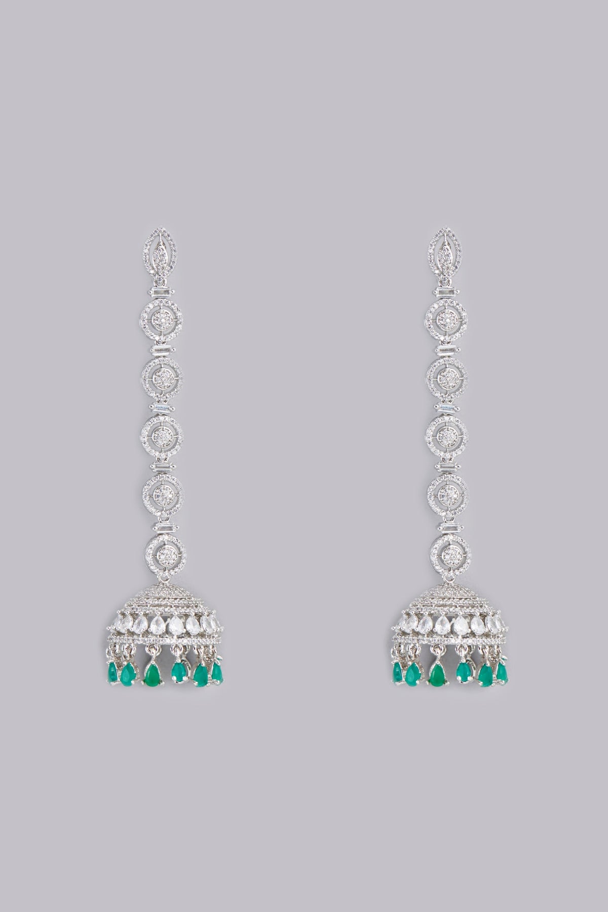 White Finish Green Stone Dangler Earrings