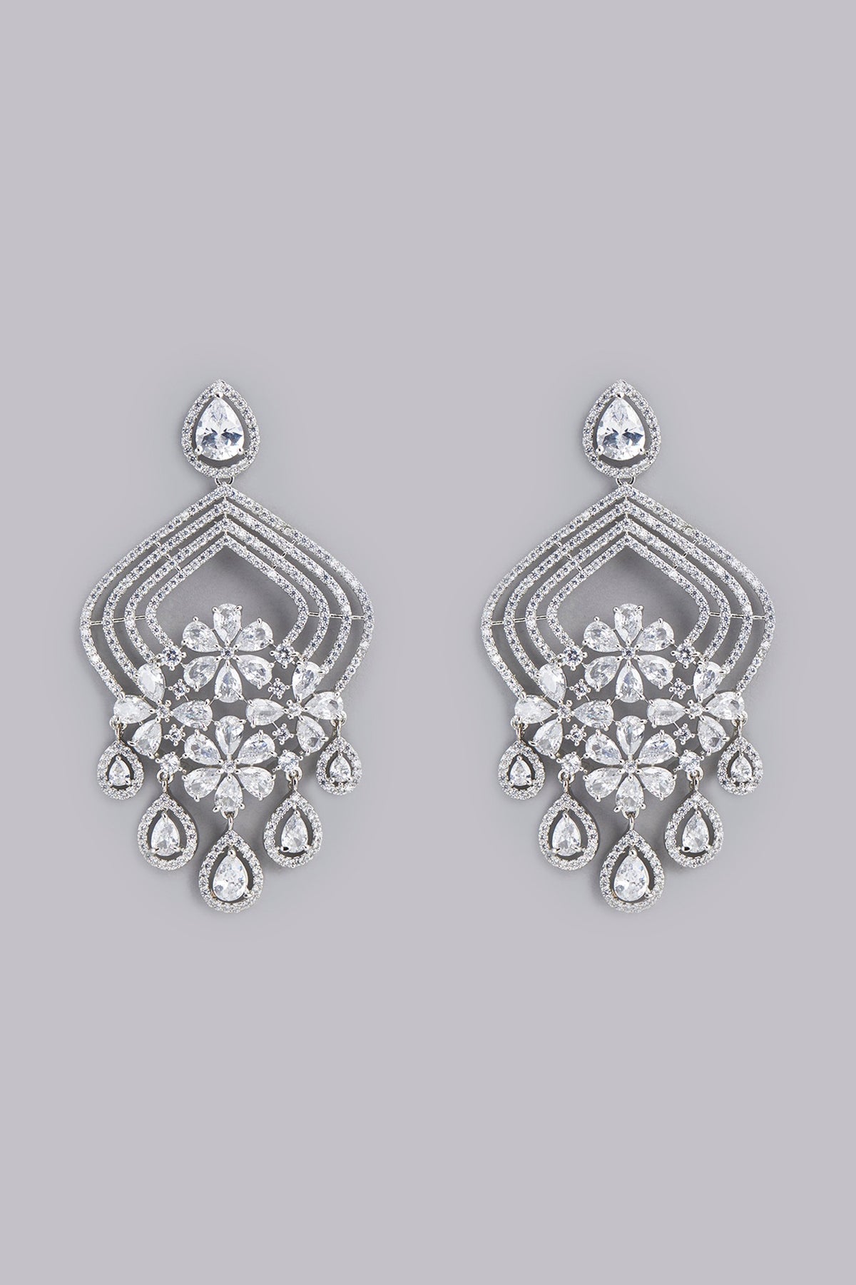 White Finish Faux Diamond Dangler Earrings