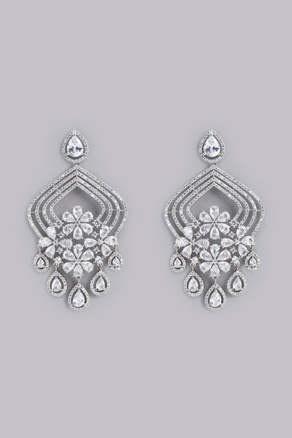 White Finish Faux Diamond Dangler Earrings