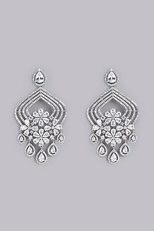 White Finish Faux Diamond Dangler Earrings