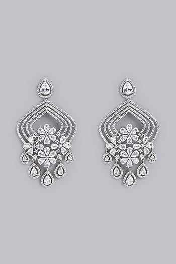 White Finish Faux Diamond Dangler Earrings