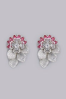 White Finish Red Stone Dangler Earrings