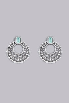 White Finish Aqua Stone & Zircon Dangler Earrings