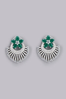White Finish Synthetic Emerald & Zircon Stud Earrings