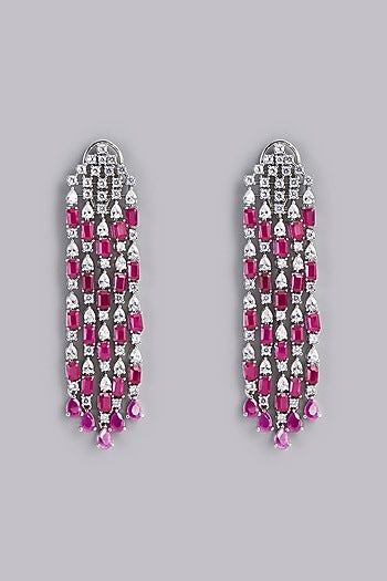 White Finish Dangler Earrings With Red Stones
