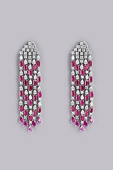 White Finish Dangler Earrings With Red Stones