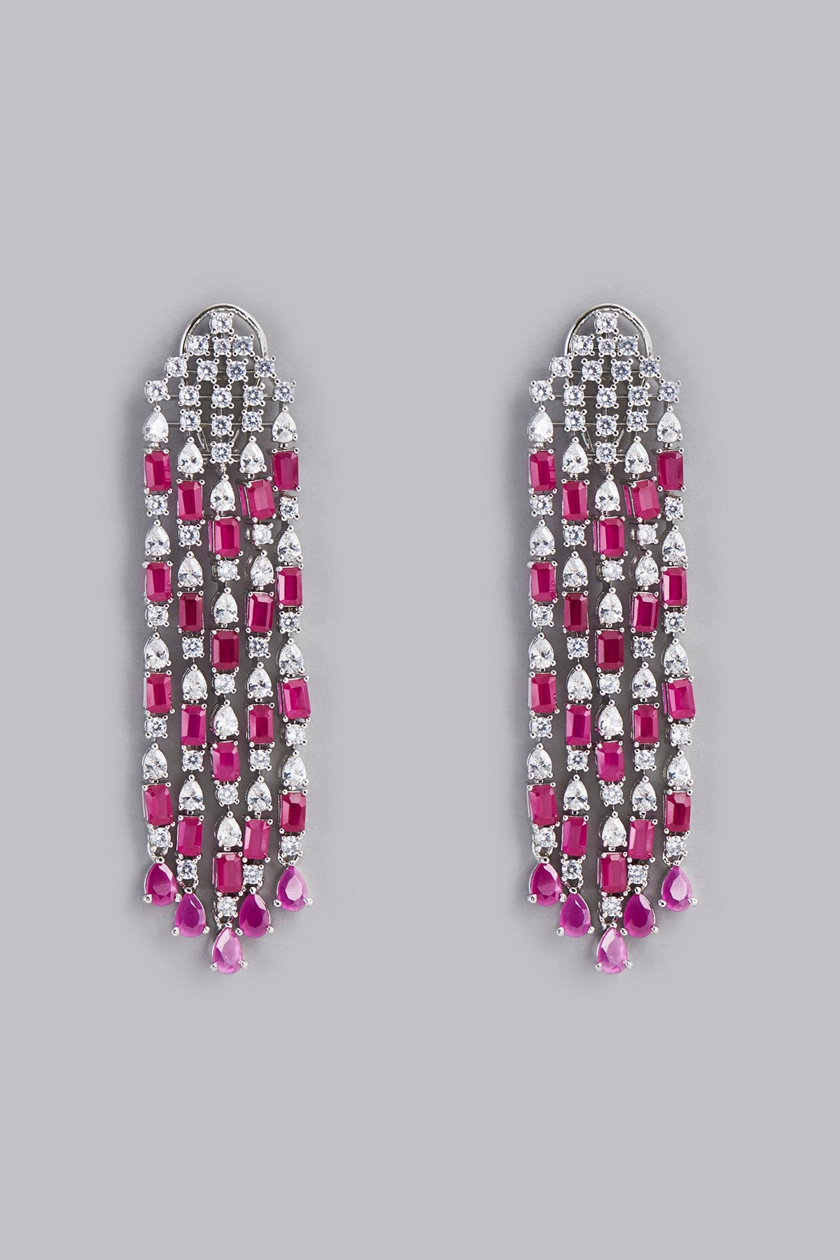 White Finish Dangler Earrings With Red Stones