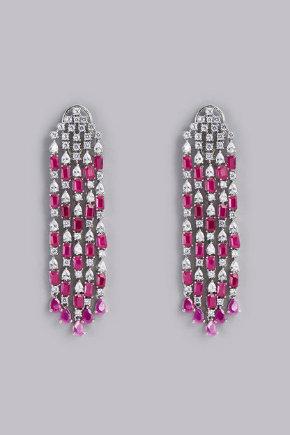 White Finish Dangler Earrings With Red Stones