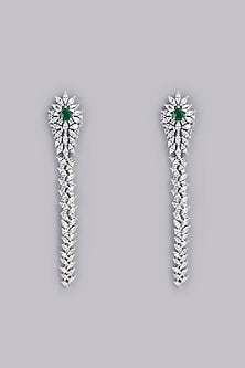 White Finish Green Stone & Zircon Dangler Earrings