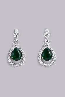 White Finish Green Stones Earrings