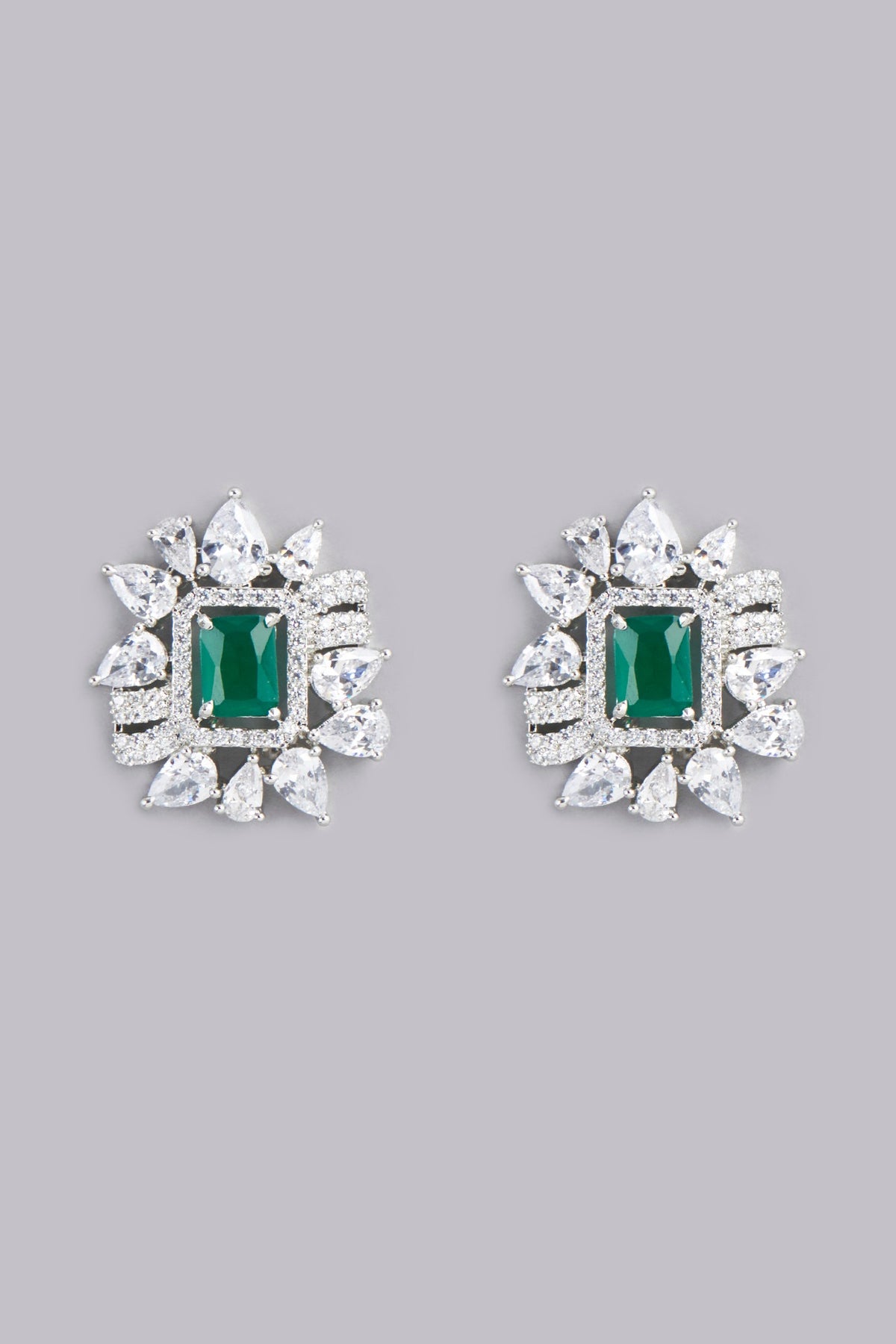 White Finish Stud Earrings In Mixed Metal