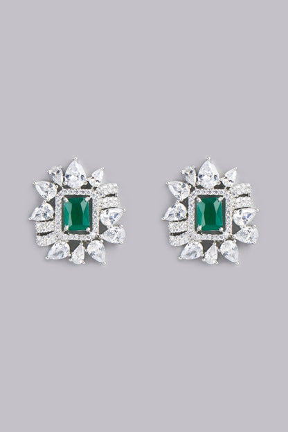 White Finish Stud Earrings In Mixed Metal