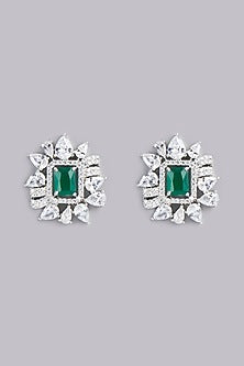 White Finish Stud Earrings In Mixed Metal