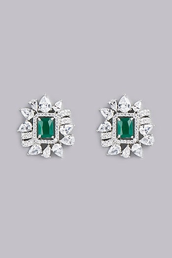 White Finish Stud Earrings In Mixed Metal