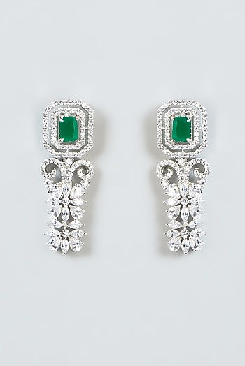 White Finish Zircon & Green Stone Choker Necklace Set