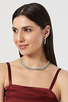 White Finish Emerald & Zircon Necklace Set
