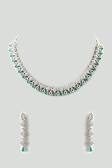 White Finish Emerald & Zircon Necklace Set