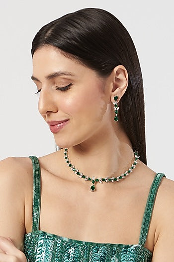 White Finish Emerald & Zircon Necklace Set
