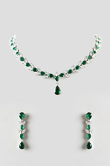 White Finish Emerald & Zircon Necklace Set