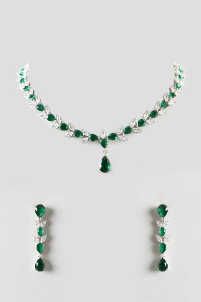 White Finish Emerald & Zircon Necklace Set