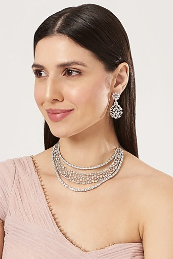 White Finish Zircon Layered Necklace Set