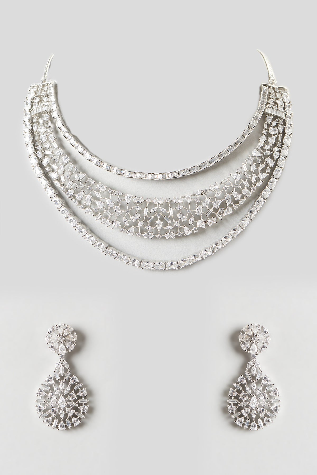 White Finish Zircon Layered Necklace Set