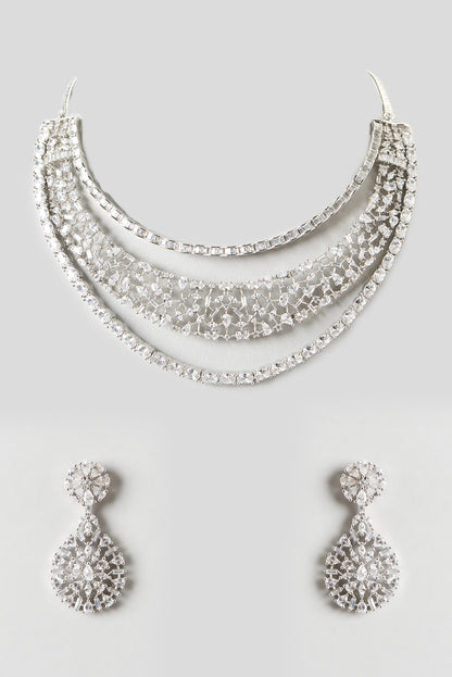 White Finish Zircon Layered Necklace Set