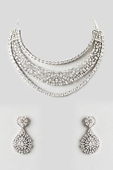 White Finish Zircon Layered Necklace Set