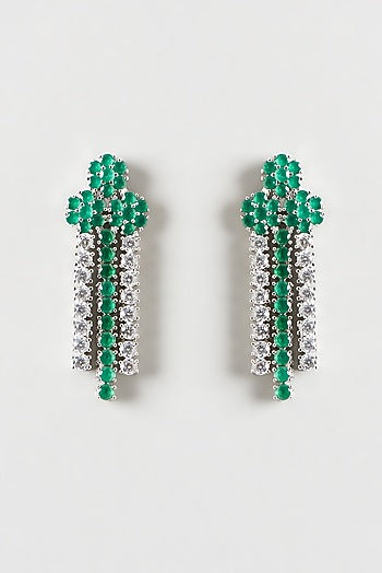 White Finish Emerald & Zircon Layered Necklace Set
