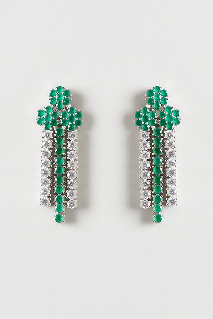 White Finish Emerald & Zircon Layered Necklace Set