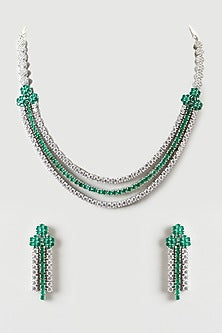 White Finish Emerald & Zircon Layered Necklace Set