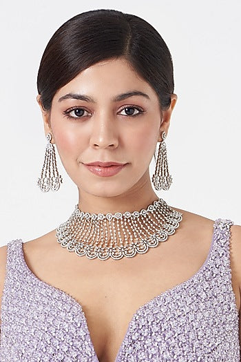 White Finish Zircon Choker Necklace Set