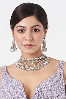 White Finish Zircon Choker Necklace Set