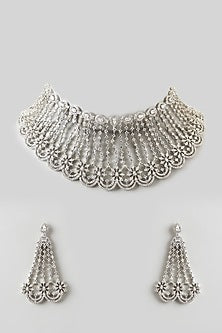 White Finish Zircon Choker Necklace Set
