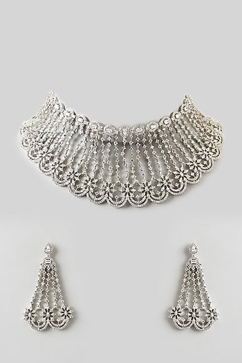 White Finish Zircon Choker Necklace Set