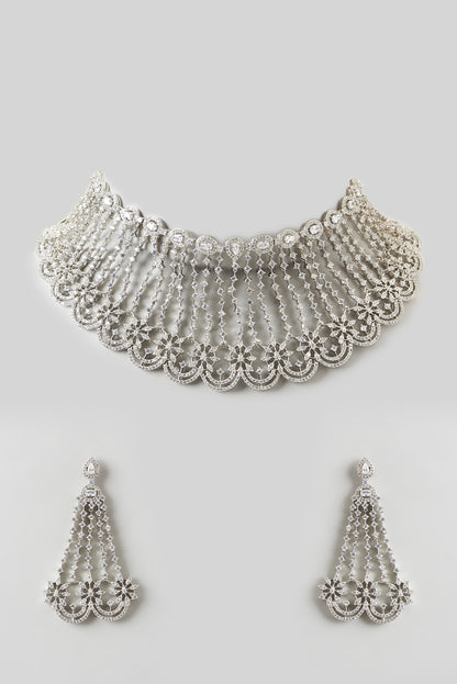 White Finish Zircon Choker Necklace Set