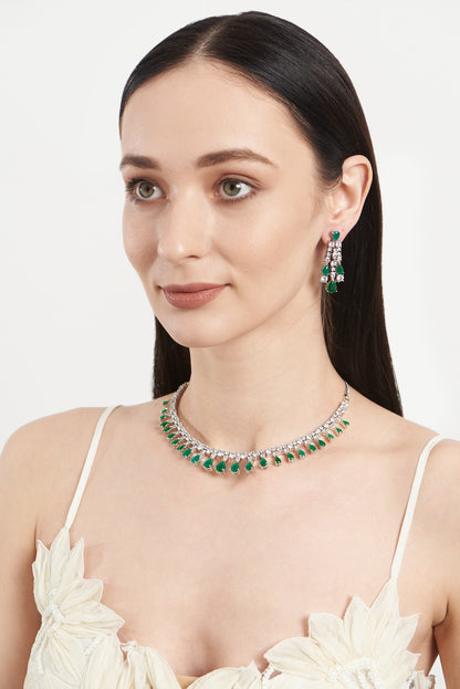 White Finish Emerald & Zircon Necklace Set