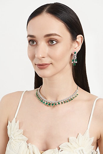 White Finish Emerald & Zircon Necklace Set