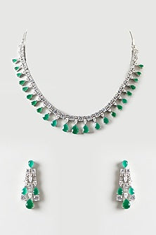 White Finish Emerald & Zircon Necklace Set