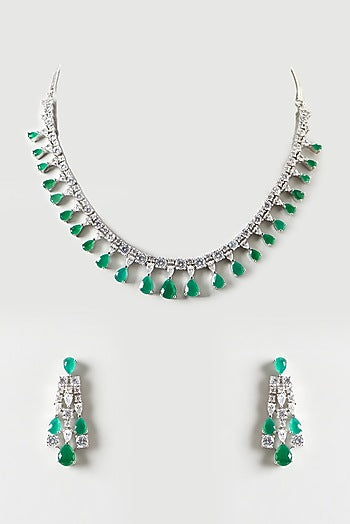 White Finish Emerald & Zircon Necklace Set