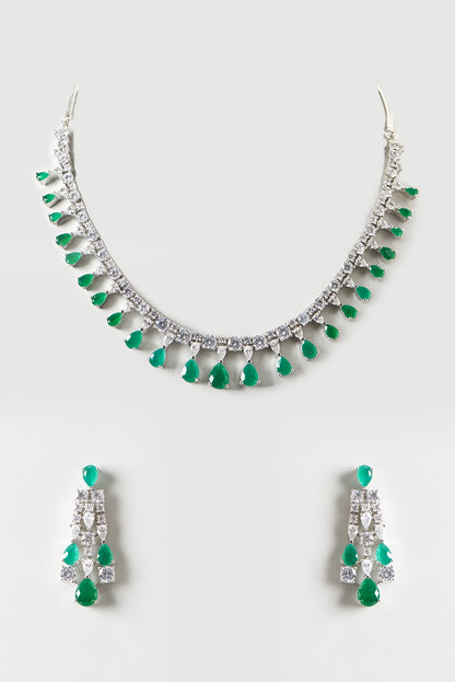 White Finish Emerald & Zircon Necklace Set