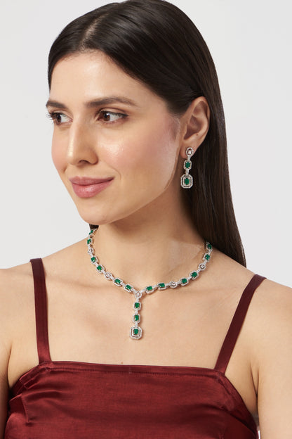 White Finish Emerald & Zircon Necklace Set
