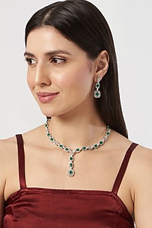 White Finish Emerald & Zircon Necklace Set