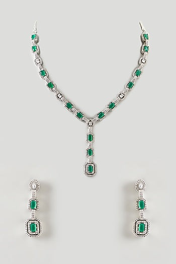 White Finish Emerald & Zircon Necklace Set