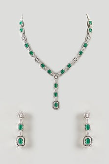 White Finish Emerald & Zircon Necklace Set