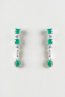 White Finish Zircon & Emerald Choker Necklace Set