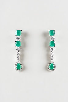 White Finish Zircon & Emerald Choker Necklace Set