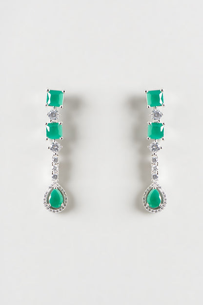 White Finish Zircon & Emerald Choker Necklace Set