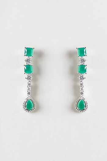 White Finish Zircon & Emerald Choker Necklace Set