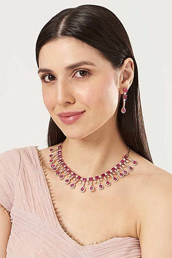 Rose Gold Finish Zircon & Ruby Necklace Set